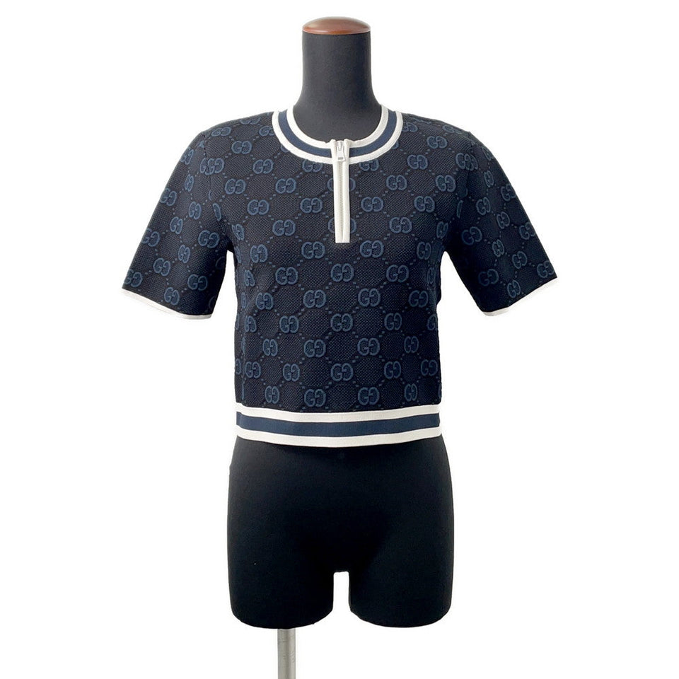 Gucci GG Stretch Shot Knitted Fabric Size S Navy756991 Rayon63% Nylon21% Polyester13% Polyurethane3%