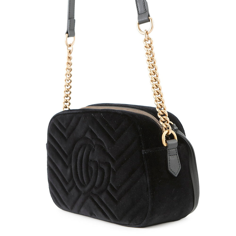 Gucci GG Marmont Bambi Chainshoulder Bag Black/Multicolor447632 Velour Leather
