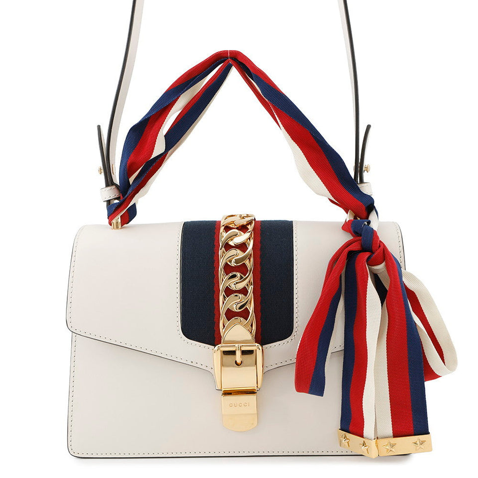 Gucci Sylvie Shoulder Bag White421882 Leather Canvas