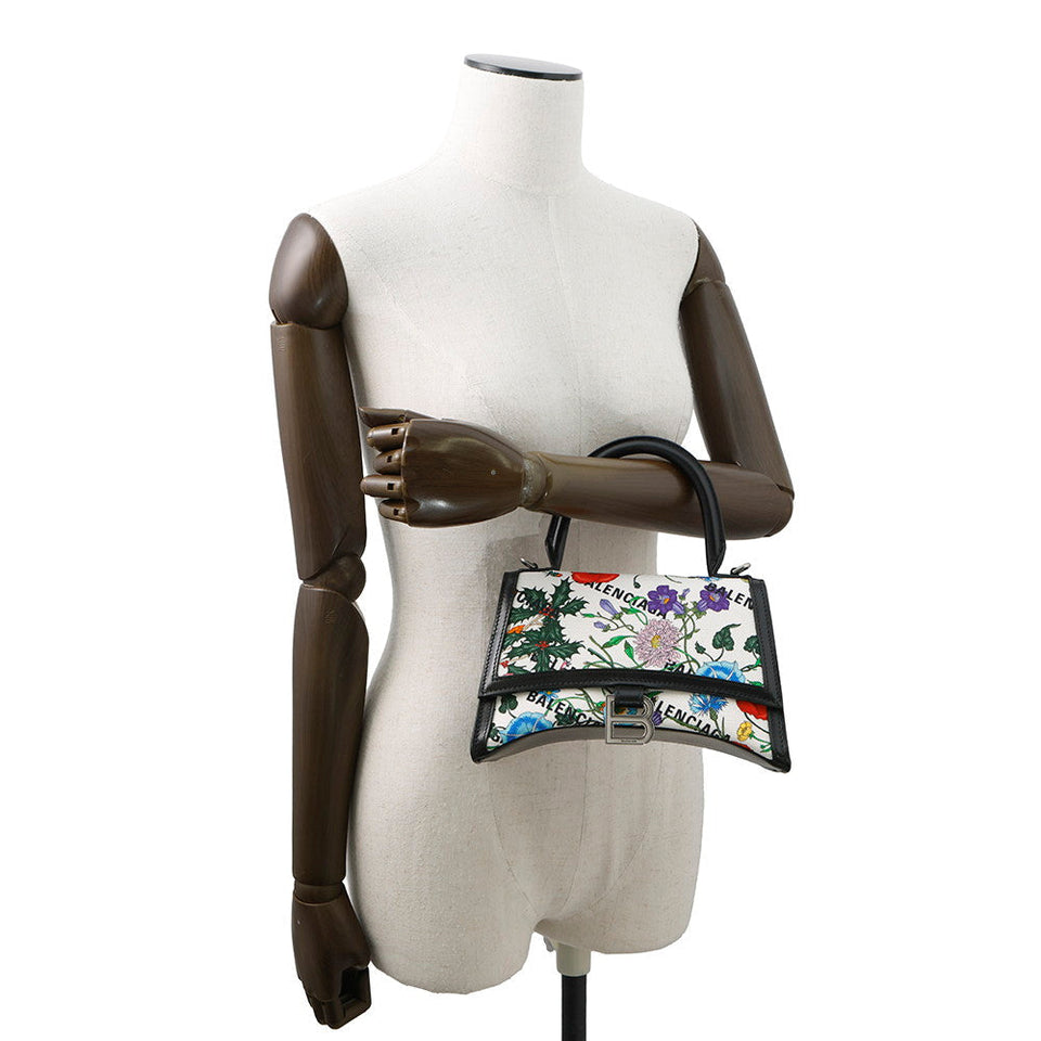 Gucci Gucci x BALENCIAGA The Hacker Project Flora Hourglass White/Black/Multicolor681697 Canvas Leather Size Small