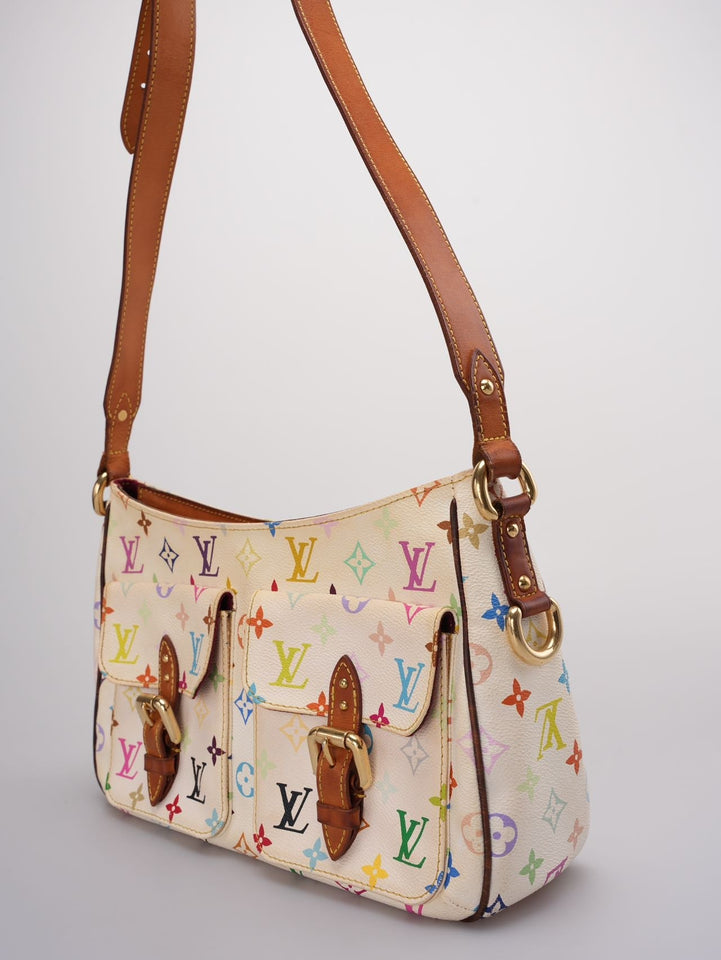 Louis Vuitton Takashi Murakami White Multicolore Monogram Coated Canvas Petit Noe Bag Gold Hardware