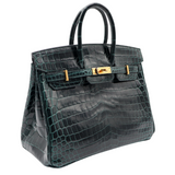 Hermes25cm Birkin Vert Cypress Shiny Niloticus Crocodile Gold Hardware