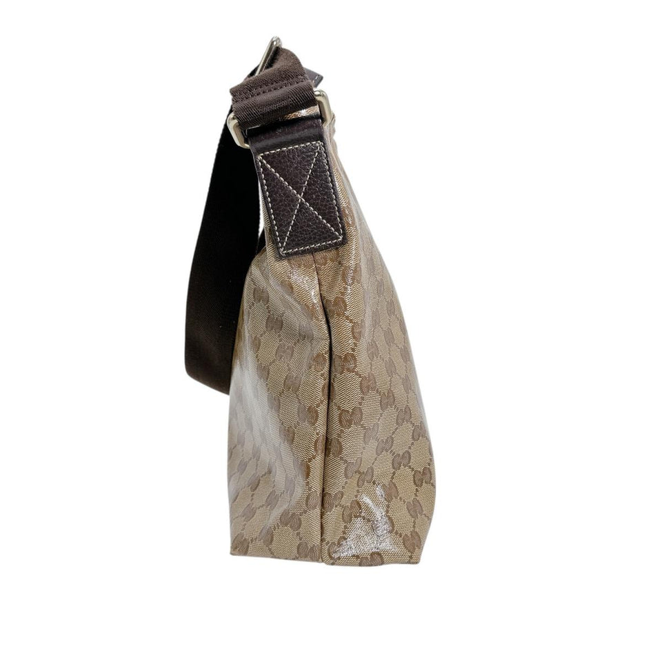 Gucci Shoulder Bag 339569 PVC coated canvas Brown Shoulder Bag crystal GG unisex(Unisex)