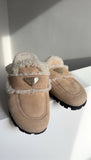 Prada Beige Shearling Slipper Slides - 37