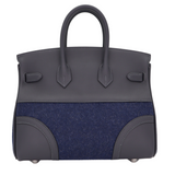 Hermes25cm Birkin Go Team Caban/ Bleu Nuit Swift/ Feutre Palladium Hardware