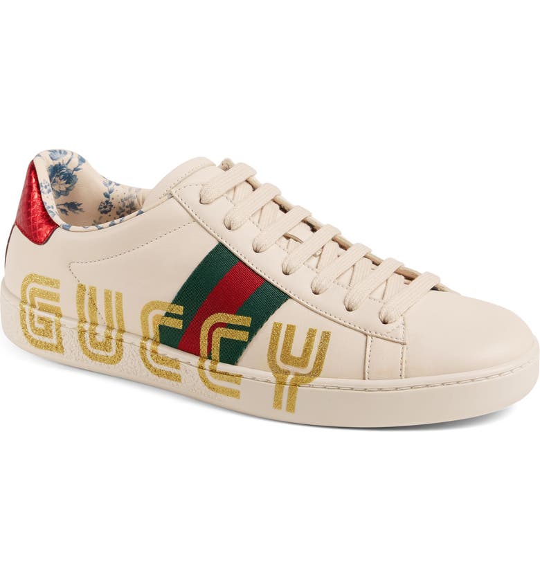 Gucci New Ace Gucci Logo Sneaker With Genuine Snakeskin Trim