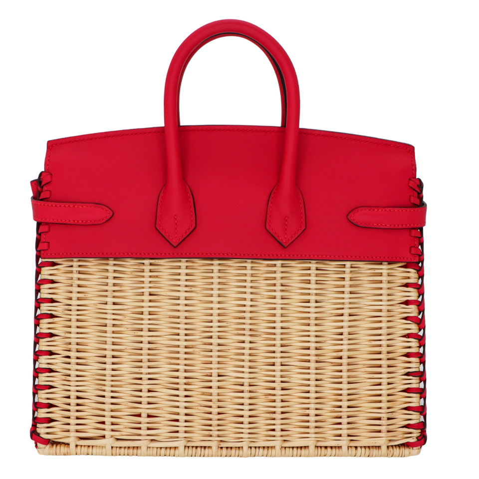 Hermes25cm Birkin Picnic Framboise Swift Leather/ Osier Wicker Palladium Hardware