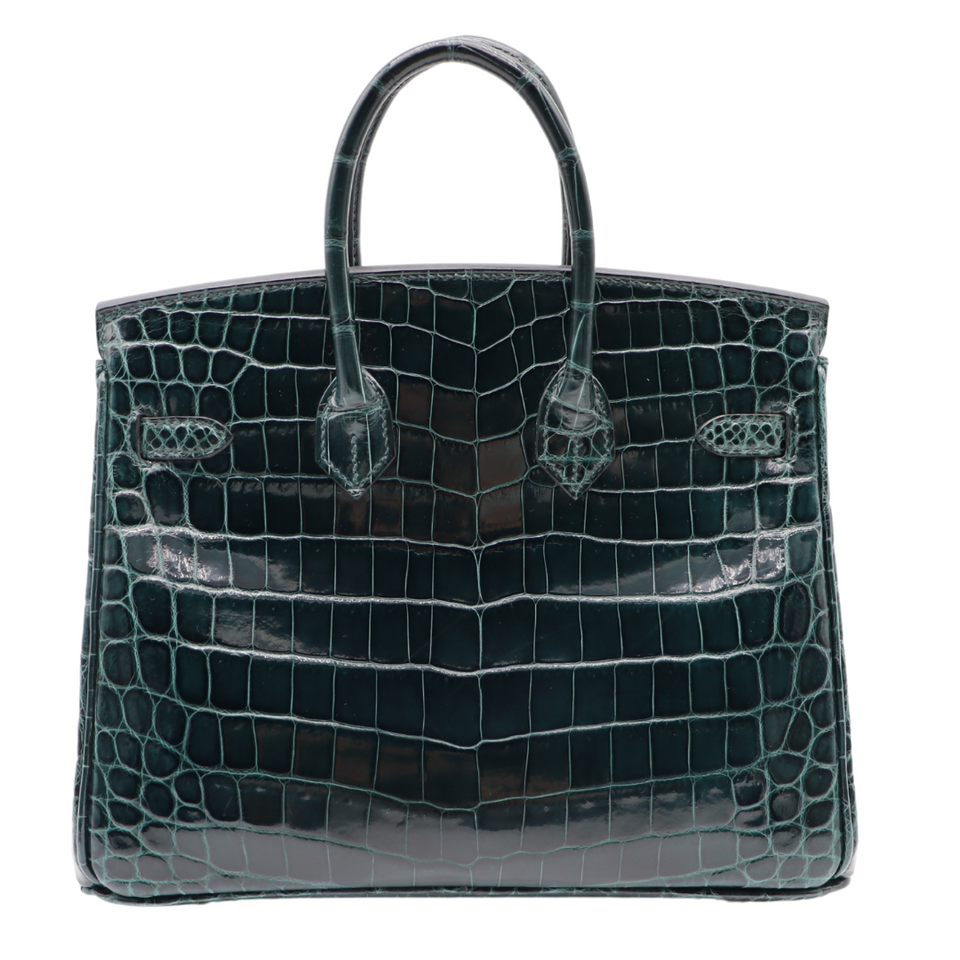 Hermes25cm Birkin Vert Cypress Shiny Niloticus Crocodile Gold Hardware