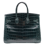 Hermes25cm Birkin Vert Cypress Shiny Niloticus Crocodile Gold Hardware