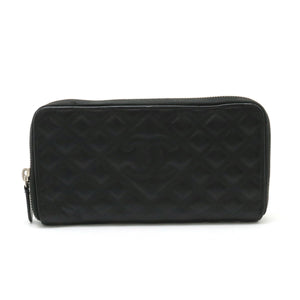 Chanel Diamond Stitch Coco Mark Long Zip Wallet Leather Black