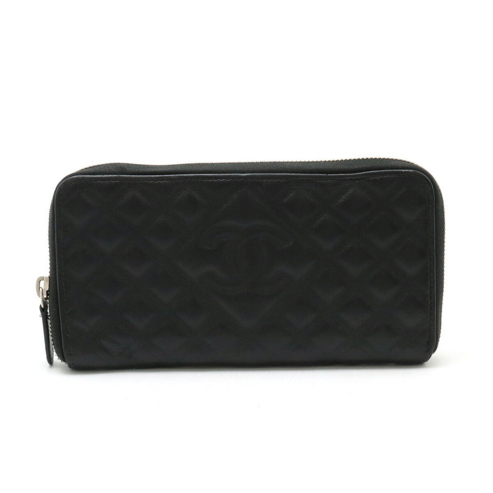 Chanel Diamond Stitch Coco Mark Long Zip Wallet Leather Black
