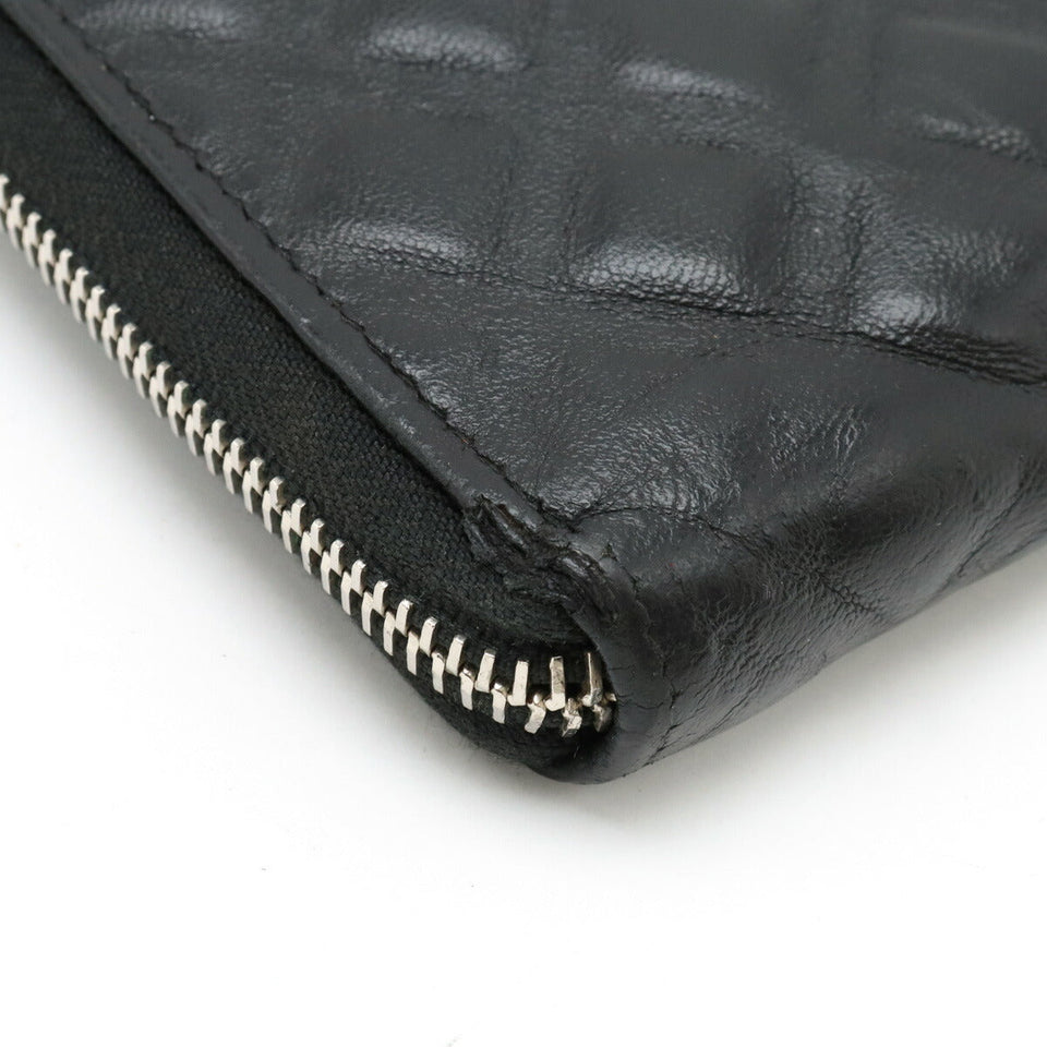 Chanel Diamond Stitch Coco Mark Long Zip Wallet Leather Black