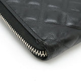 Chanel Diamond Stitch Coco Mark Long Zip Wallet Leather Black