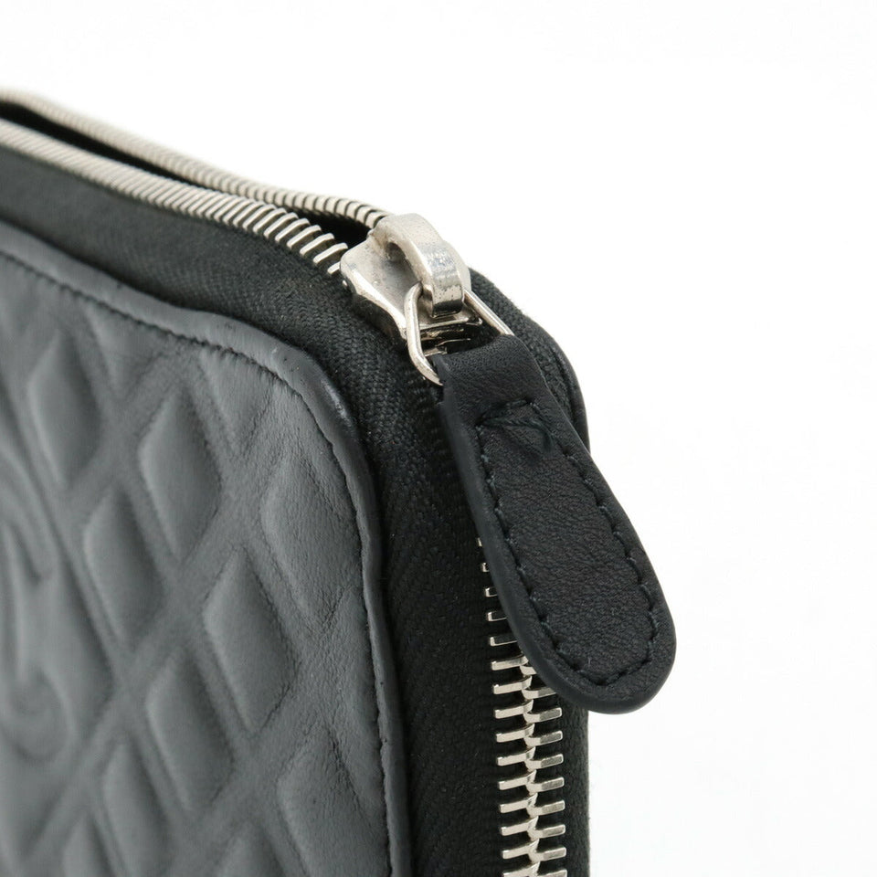 Chanel Diamond Stitch Coco Mark Long Zip Wallet Leather Black