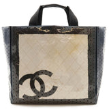 Chanel Sports Line Coco Mark Punching Large Tote Bag 2way Vinyl Canvas Navy White