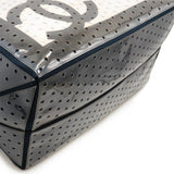 Chanel Sports Line Coco Mark Punching Large Tote Bag 2way Vinyl Canvas Navy White