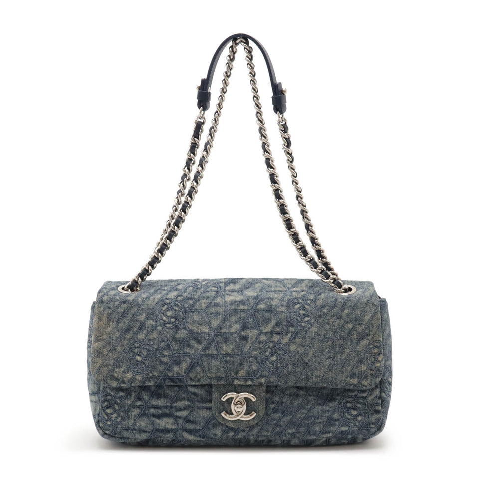 Chanel Denim Camellia Coco Mark Shoulder Bag