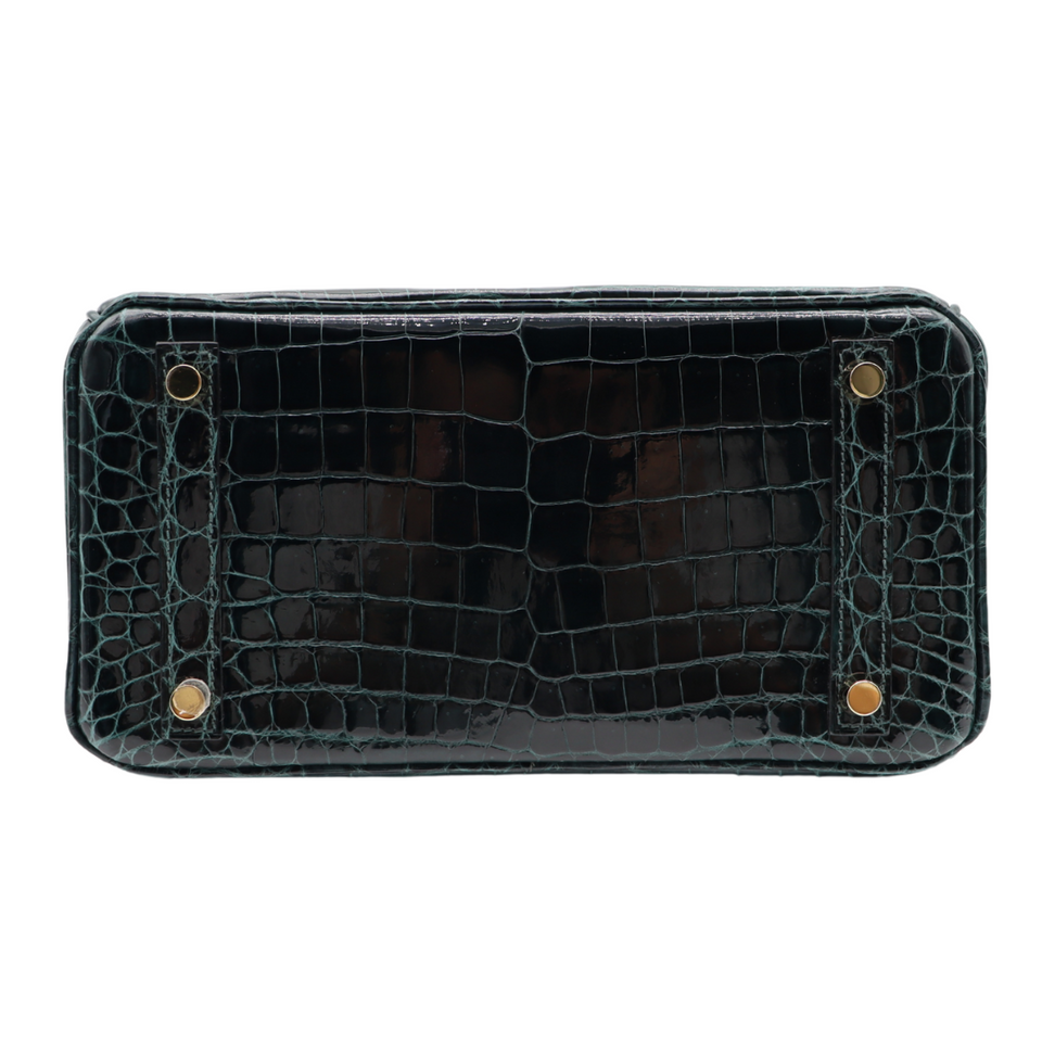 Hermes25cm Birkin Vert Cypress Shiny Niloticus Crocodile Gold Hardware