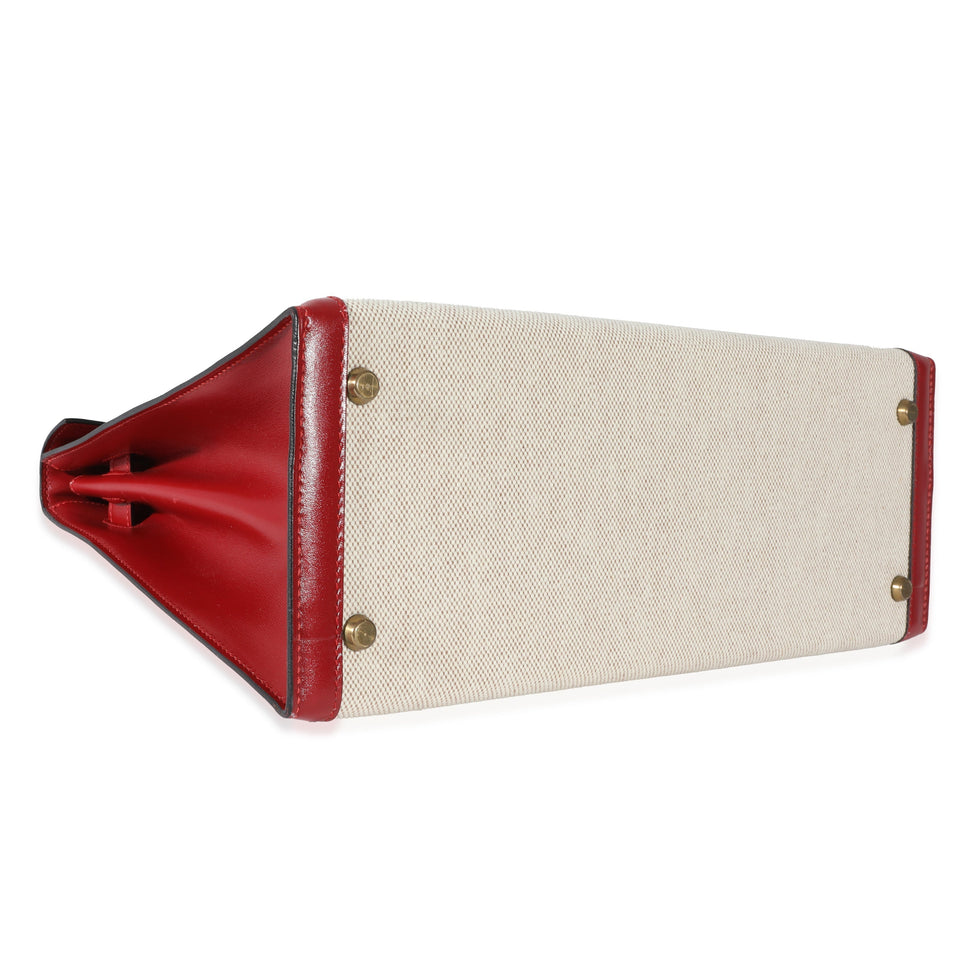 Hermes Kelly 32  Rouge Box Natural Toile Sellier