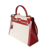 Hermes Kelly 32  Rouge Box Natural Toile Sellier
