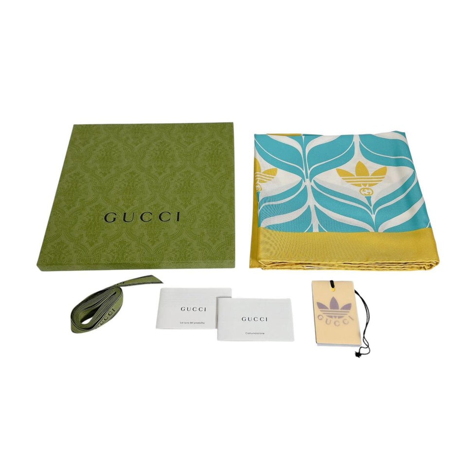 Gucci scarf 716092 silk Yellow x blue 100% silk adidas collaboration
