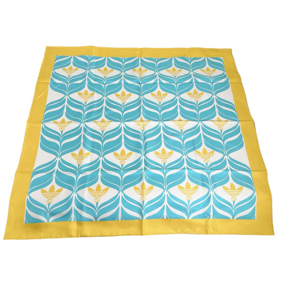 Gucci scarf 716092 silk Yellow x blue 100% silk adidas collaboration