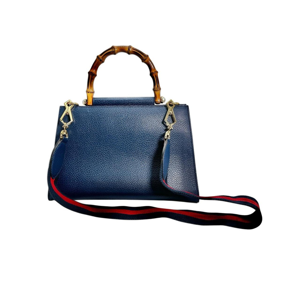 Gucci Handbag 470271 Leather, Bamboo blue Bamboo leather 2way Women