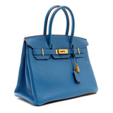 Hermes 30cm Blue Hydra Togo w/ Gold Hardware