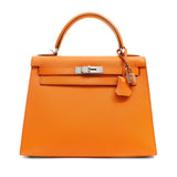 Hermes 28cm Orange Mango Epsom Sellier Kelly w/ Palladium Hardware