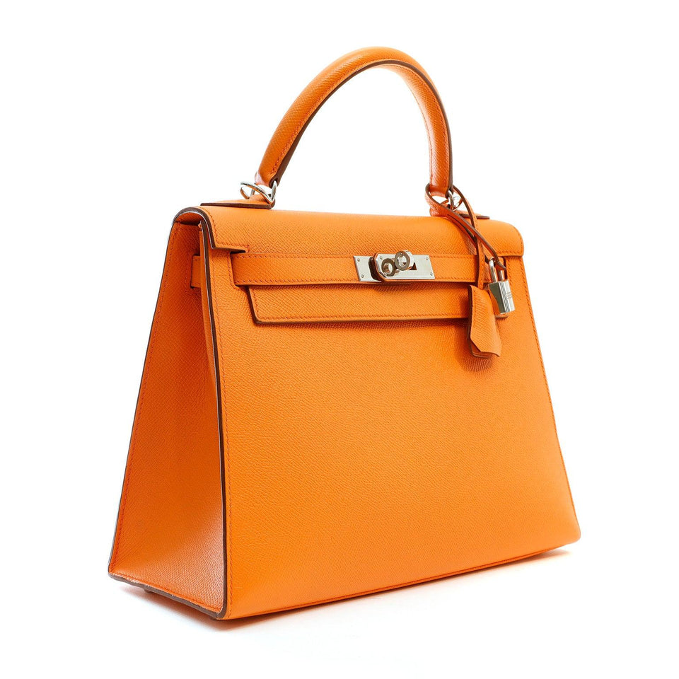 Hermes 28cm Orange Mango Epsom Sellier Kelly w/ Palladium Hardware