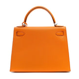 Hermes 28cm Orange Mango Epsom Sellier Kelly w/ Palladium Hardware