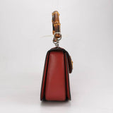 Gucci Bamboo 1947 Top Handle Bag Leather Small Red Burgundy with Strap