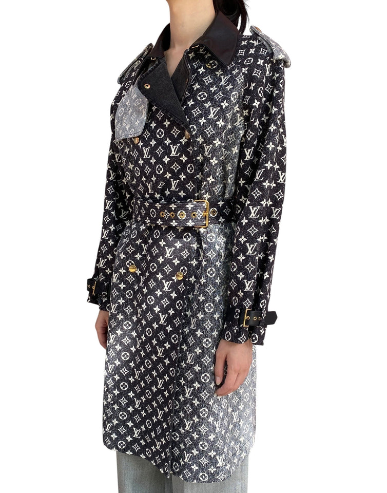 Louis Vuitton 2023 Black Denim Monogram Trench Coat - 38