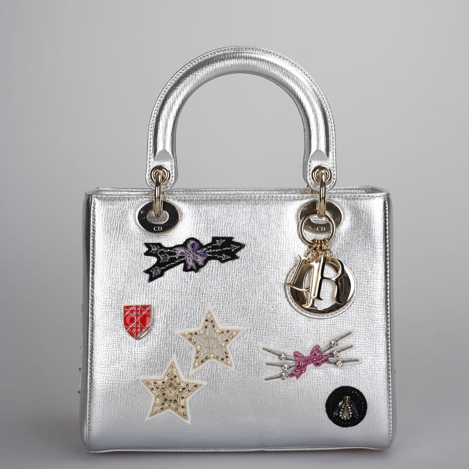 Christian Dior Leather Lady Dior Shoulder Bag in Silver Limited Edition
