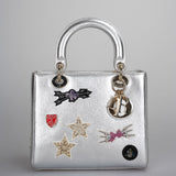 Christian Dior Leather Lady Dior Shoulder Bag in Silver Limited Edition