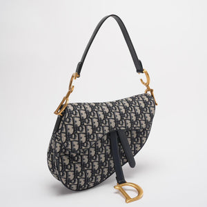 Dior Saddle Bag Medium Shoulder Bag Blue Oblique Jacquard With Shoulder Strap From 2019