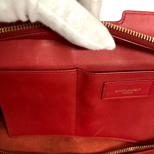 Saint Laurent- Petit Cabas Shoulder Bag Wine Red Gold Metal Fittings
