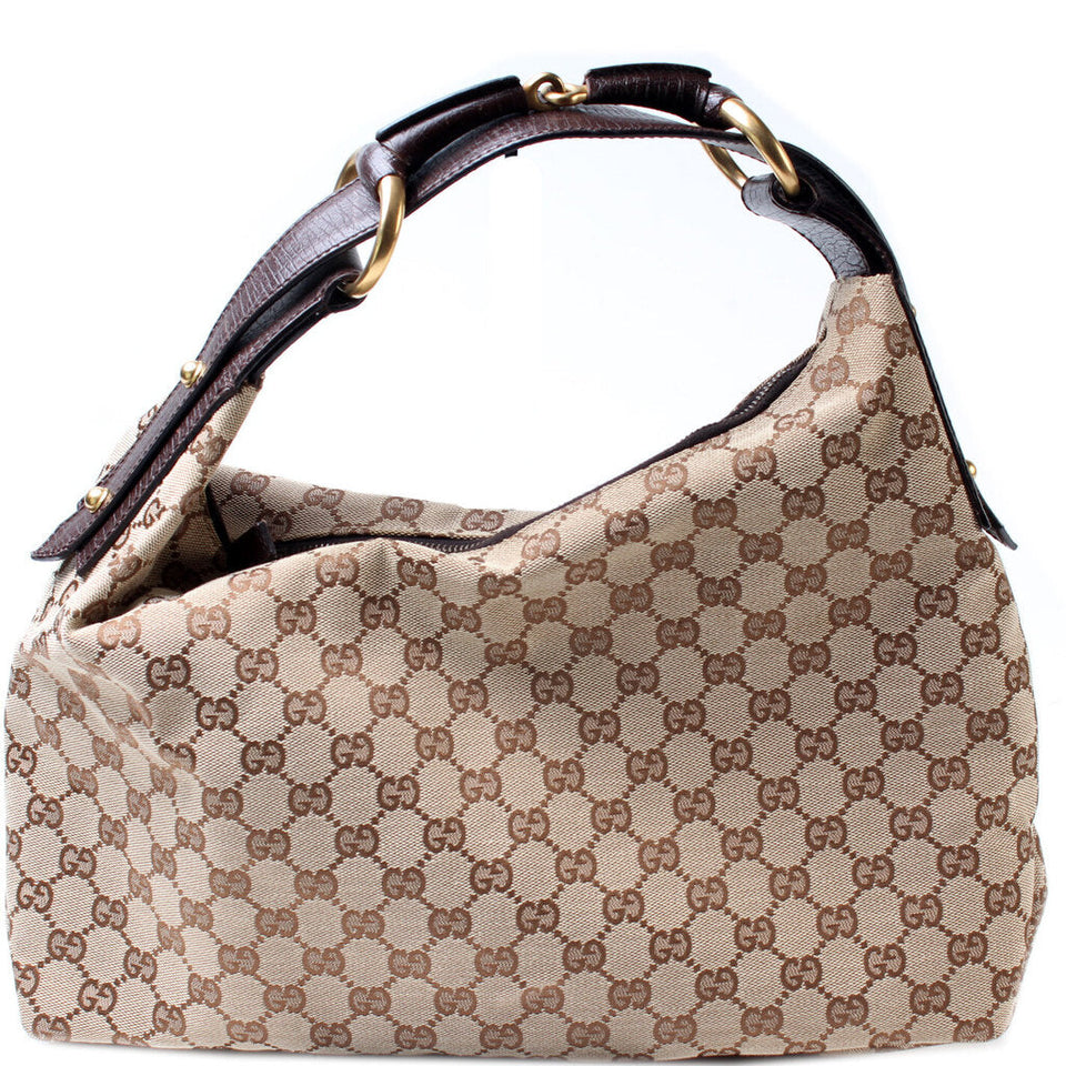 Gucci 115867 Horsebit GG Canvas Hobo Bag