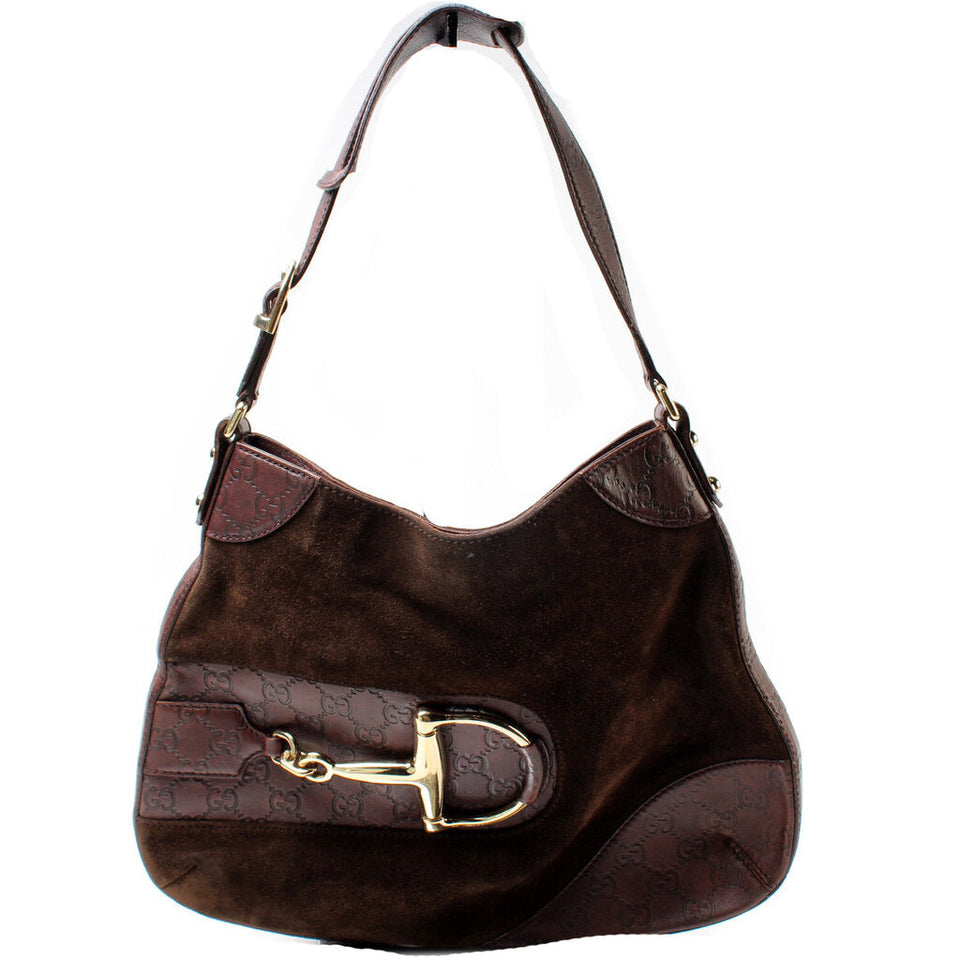 Gucci 204046 Horsebit Suede Hobo Bag