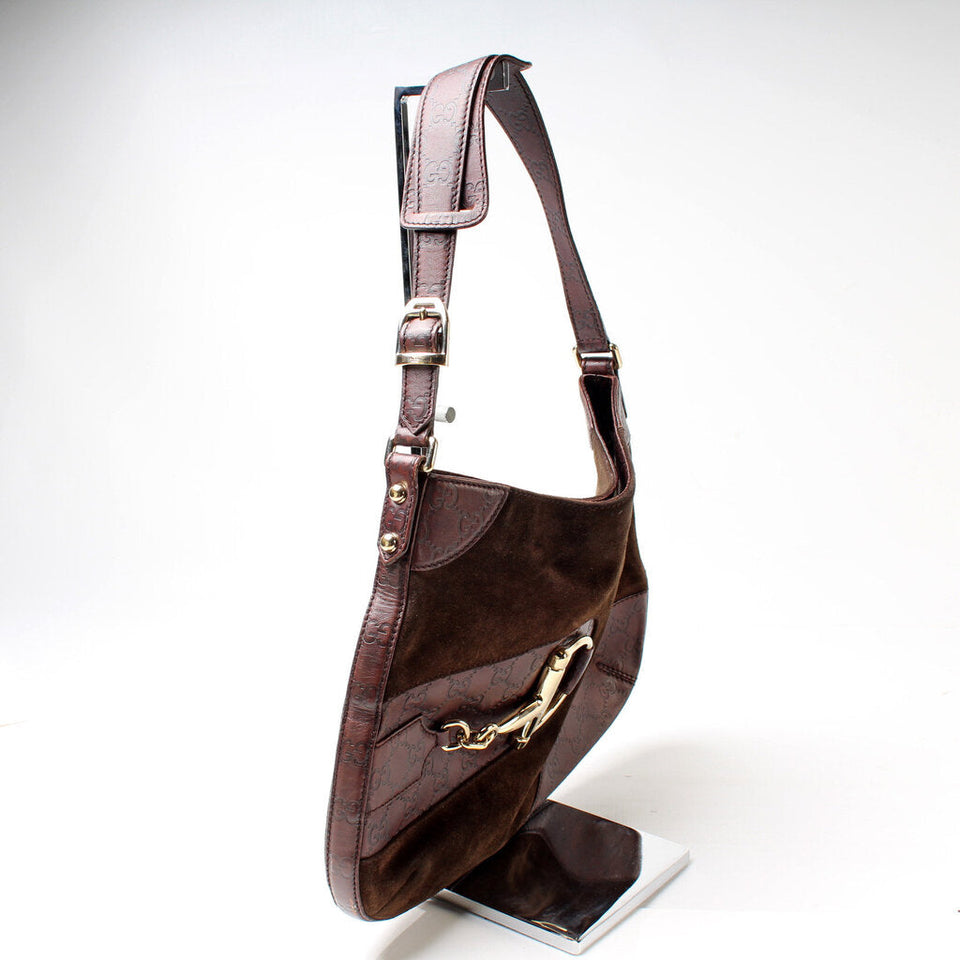 Gucci 204046 Horsebit Suede Hobo Bag