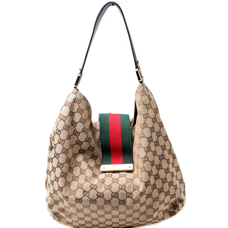 Gucci 211933 GG Web Canvas Hobo Bag
