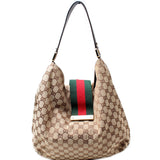 Gucci 211933 GG Web Canvas Hobo Bag