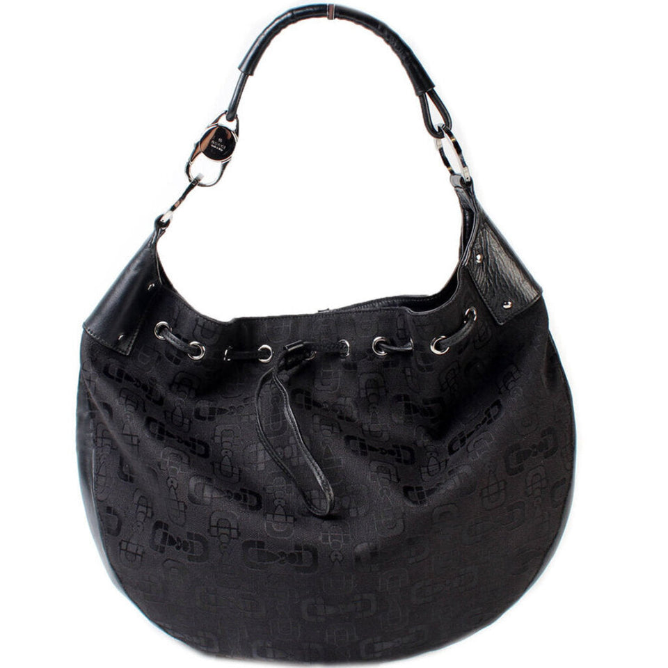 Gucci 179778 Horsebit Canvas Hobo Bag