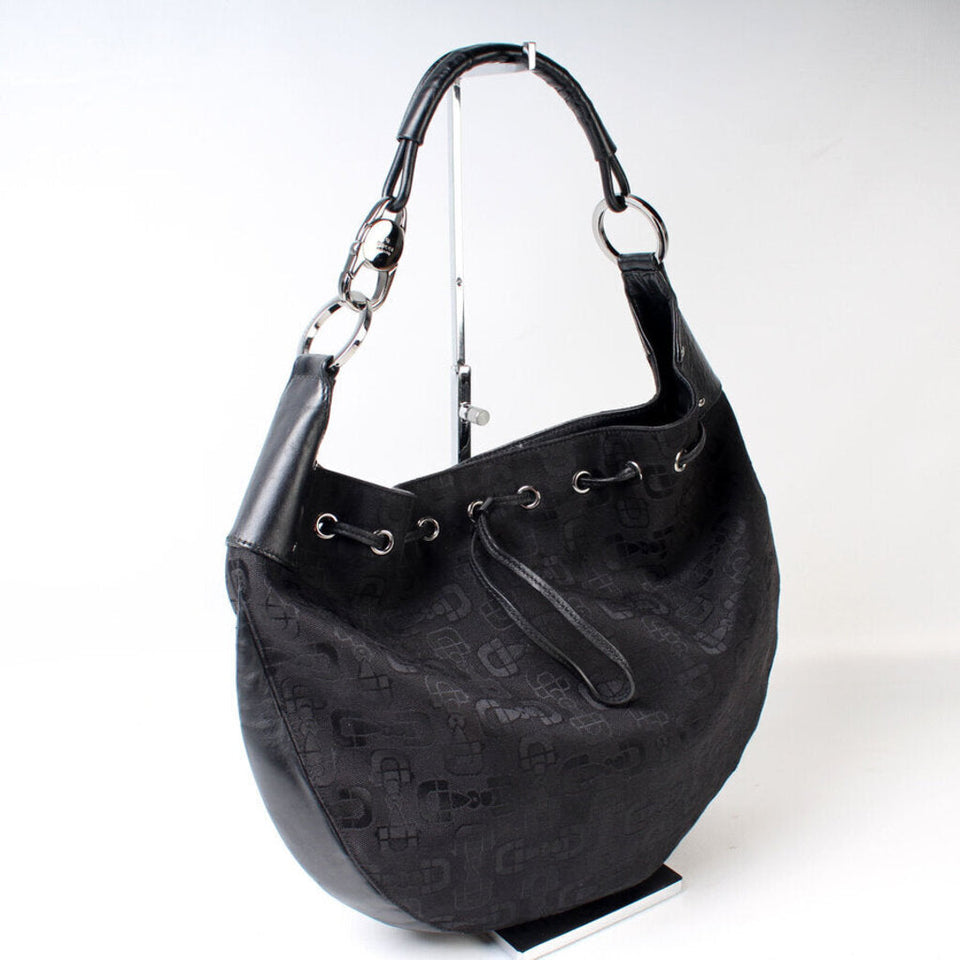 Gucci 179778 Horsebit Canvas Hobo Bag