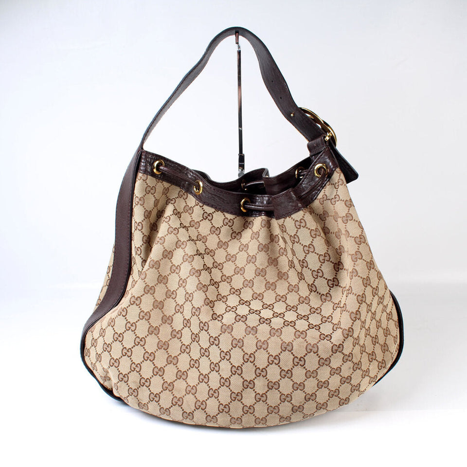 Gucci 223951 Drawstring Canvas Hobo Bag