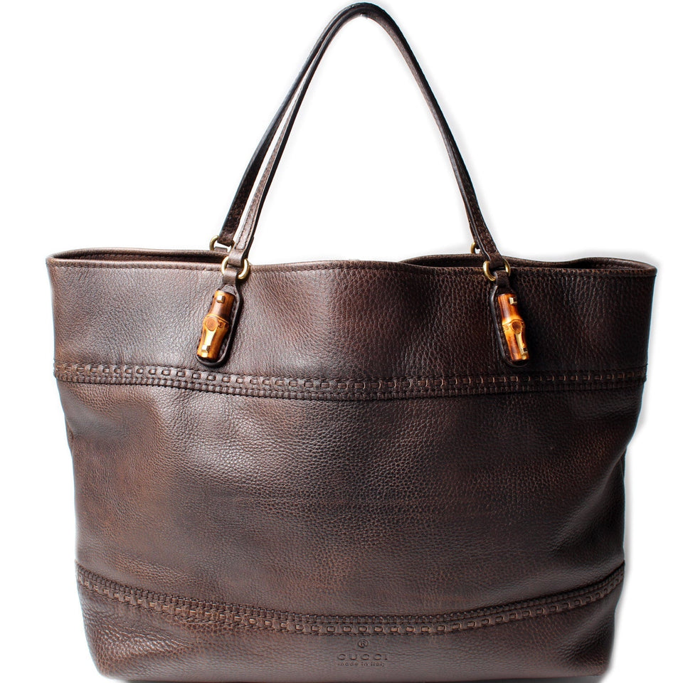 Gucci 339000 Bamboo Leather Tote Bag
