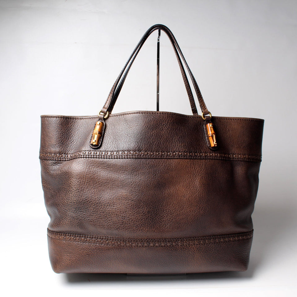 Gucci 339000 Bamboo Leather Tote Bag