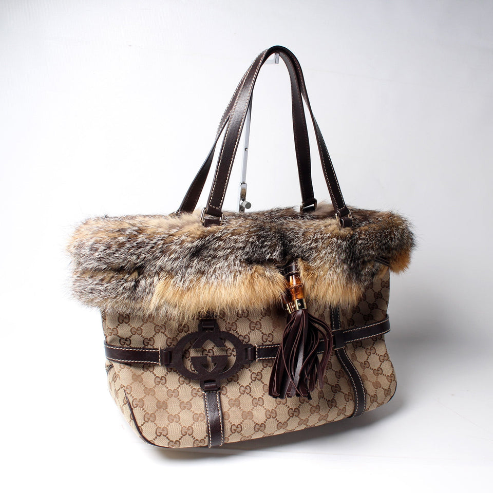 Gucci 181498 GG Canvas Fur Royal Tote Bag