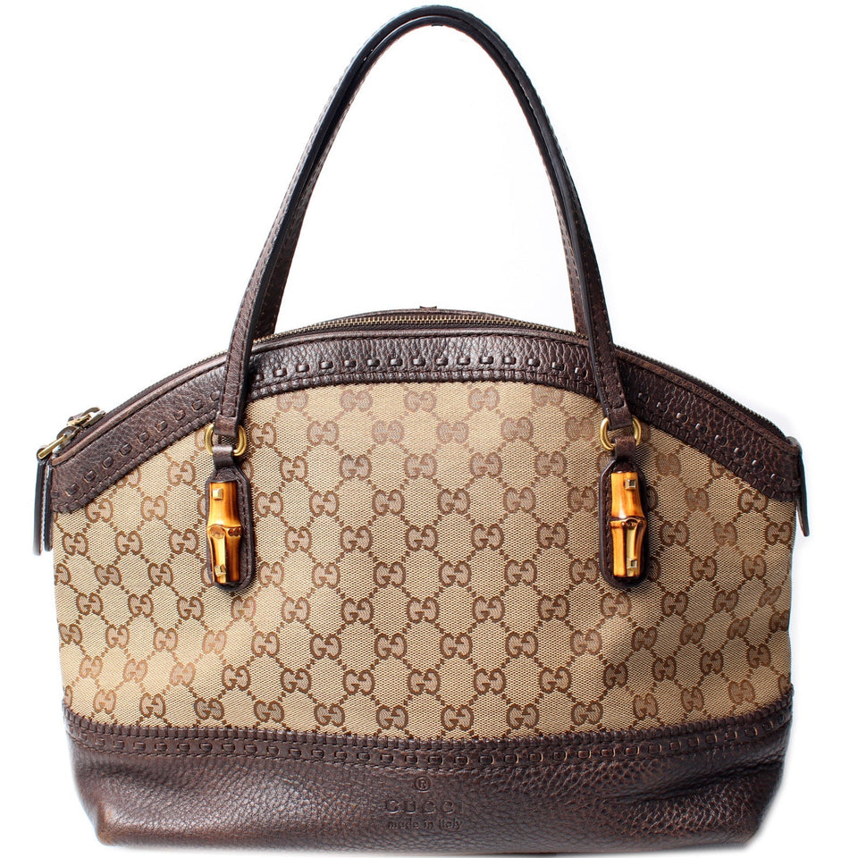 Gucci 339002 GG Bamboo Canvas Shoulder Bag