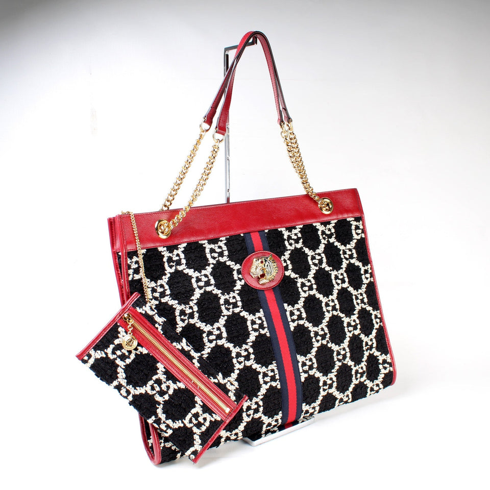 Gucci 537219 Tweed Rajah Chain GG Tote Large Bag